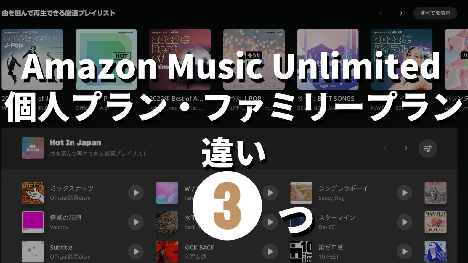 Amazon Music Unlimited個人プランファミリープラン違い記事のサムネイル画像